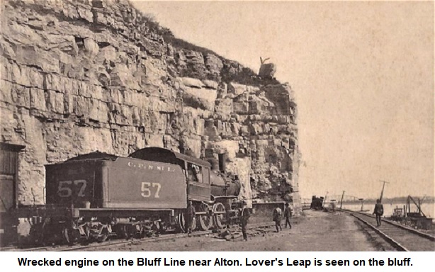 Wrecked engine on the Bluff Line Railroad