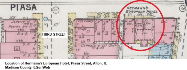 Hermann's European Hotel location - 1892